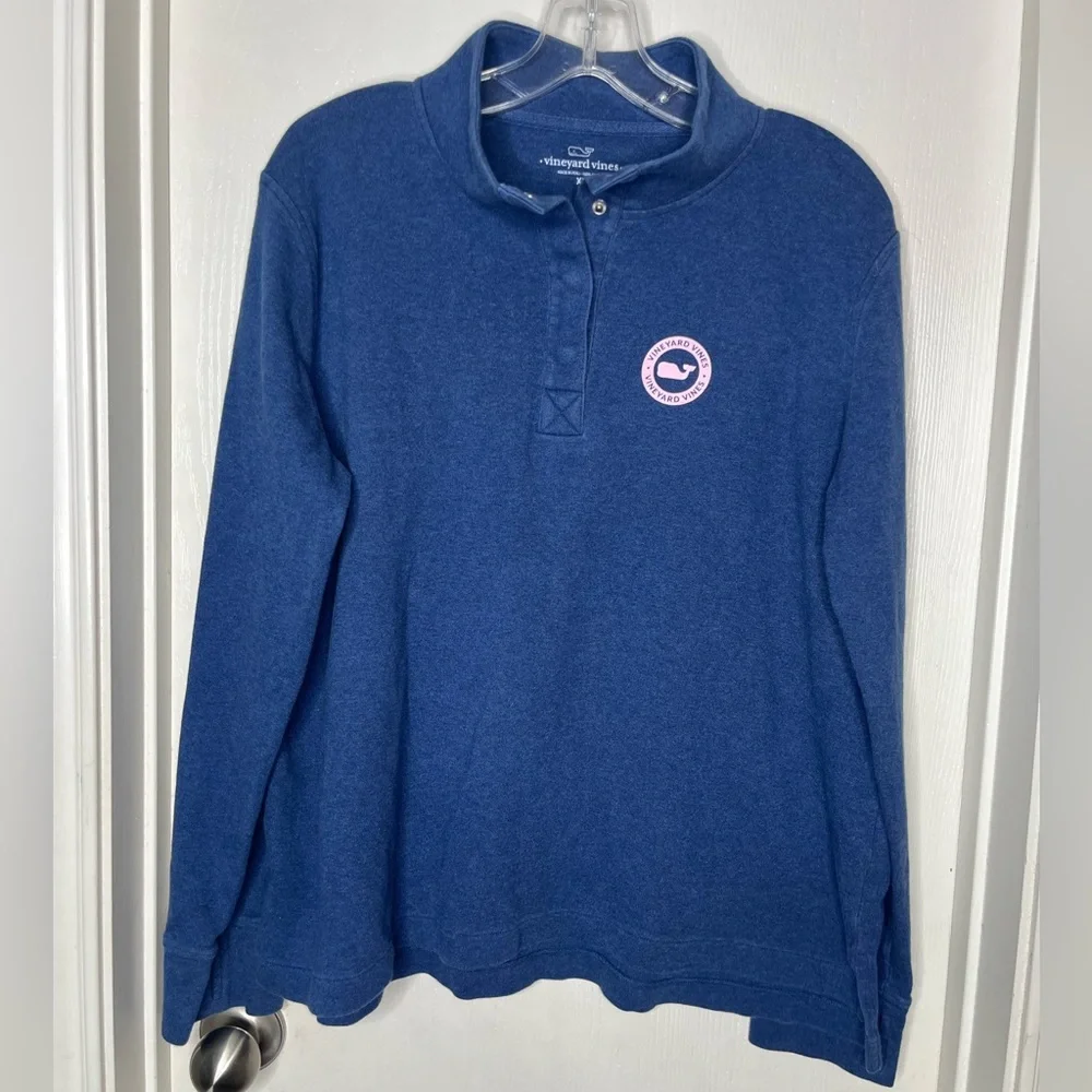 Vineyard Vines Blue 1/4 Snap Pullover with Pink Logo Size XL - Picture 1 of 6
